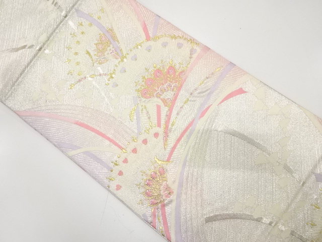 アンティーク　孔雀に抽象模様織り出し袋帯（材料）